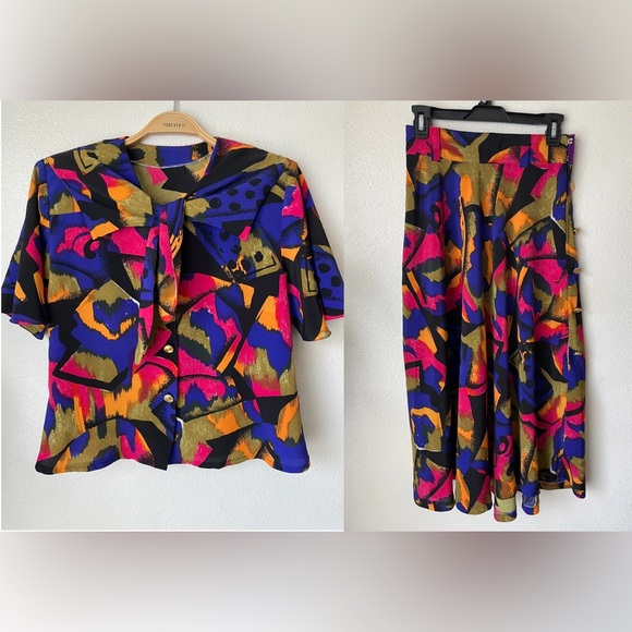 Other - Vintage women’s abstract print skirt and blouse